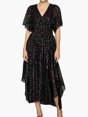 Metallic Smocked Waist Chiffon Maxi Dress